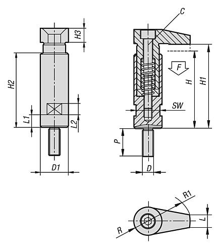 Spannhaken mit Bund mit verlängerter Spannpratze