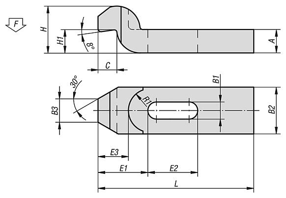 Clamp straps gooseneck DIN 6316 wide, steel or aluminium