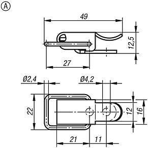 Grenouillères en acier ou en inox avec étrier de serrage jusqu’à 300 N, trous de fixation cachés, forme A