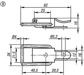 Grenouillères en acier ou en inox avec étrier de serrage jusqu’à 300 N, trous de fixation cachés, forme B