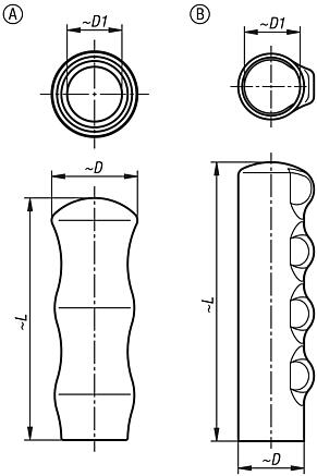 Impugnature rotonde in plastica con attacco rotondo