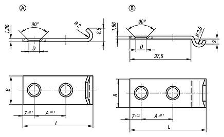Placas de retención para cierres acodados de acero inoxidable con brida de sujeción DIN 3133