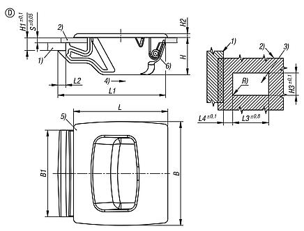 Fermeture à déclic en plastique avec creux de poignée, encliquetable, forme D, grande