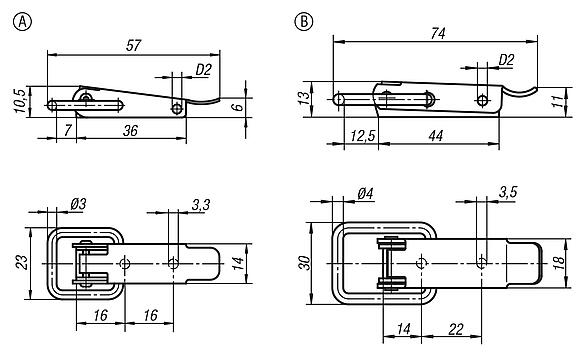 Latches with draw bail