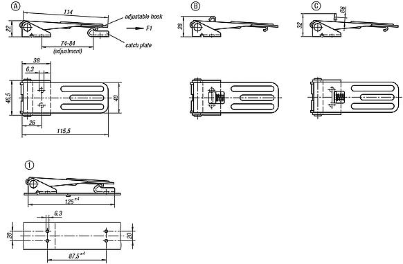 Latches adjustable fastening holes covered 