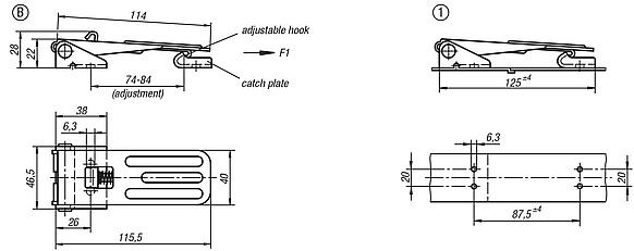 Latches adjustable, fastening holes covered, Form B