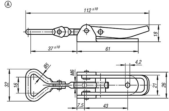 Latches adjustable, with swing bail, Form A