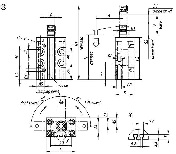 Swing clamps pneumatic, Form B