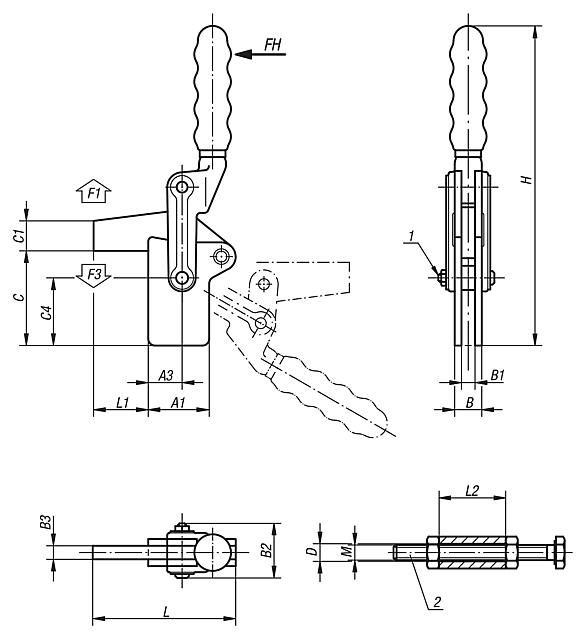 Dispositivos de sujeción rápida verticales versión pesada con brazo de soporte completo