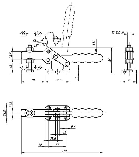 Sauterelle à levier horizontal modèle lourd avec broche de pression réglable