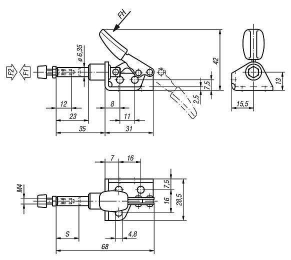 Toggle clamps mini push-pull with mounting bracket