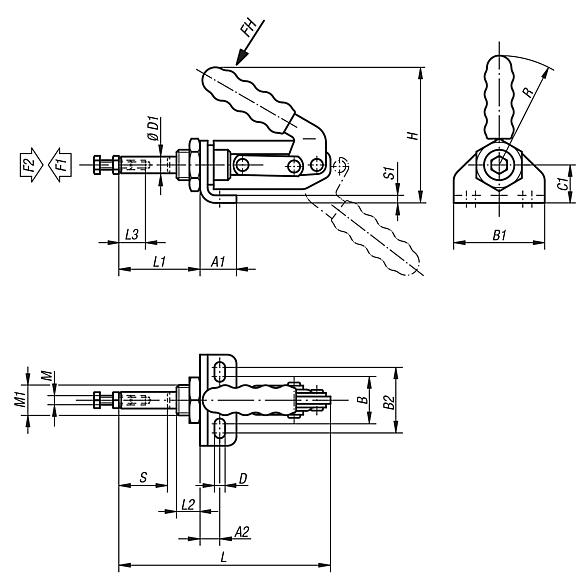 Toggle clamps push-pull with mounting bracket