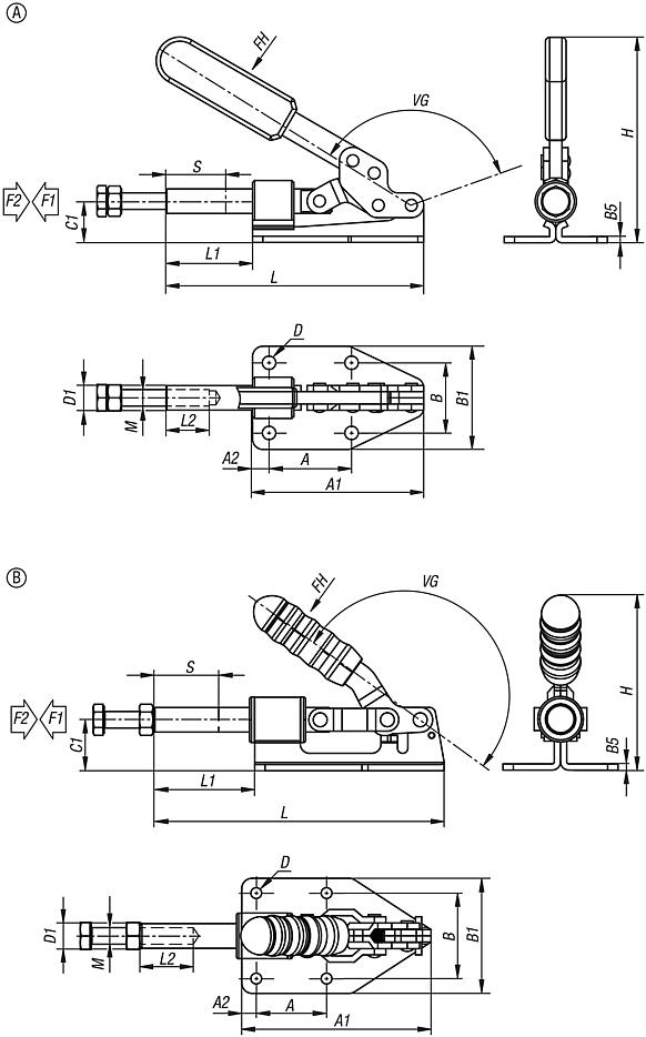 Push-pull toggle clamps, steel 
retaining force up to 3575 N