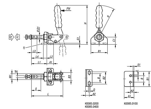 Toggle clamps push-pull with mounting bracket