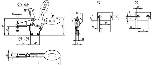 Dispositivos de sujeción rápida horizontales con pie vertical y husillo de presión ajustable, acero inoxidable