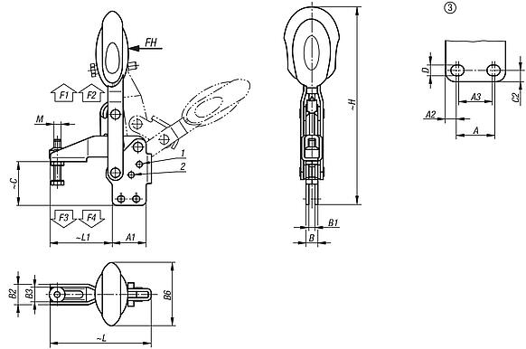 Dispositivos de sujeción rápida verticales con bloqueo de seguridad con pie vertical y husillo de presión ajustable, acero inoxidable