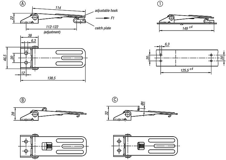 Latches adjustablefastening holes accessible