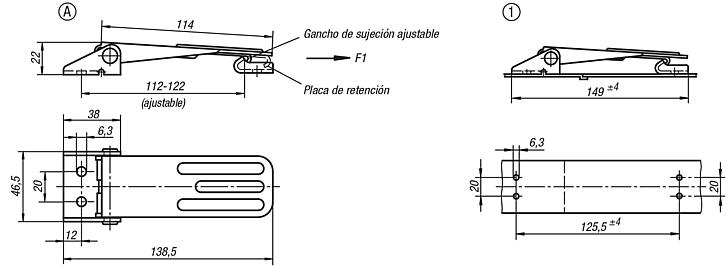 Cierres acodados ajustables, perforaciones atornilladas visibles, forma A