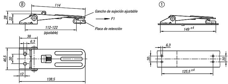 Cierres acodados ajustables, perforaciones atornilladas visibles, forma B