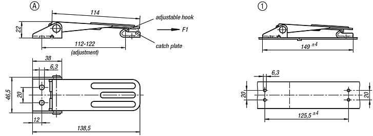 Latches adjustable, fastening holes accessible, Form A