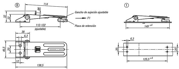 Cierres acodados ajustables, perforaciones atornilladas visibles, forma C