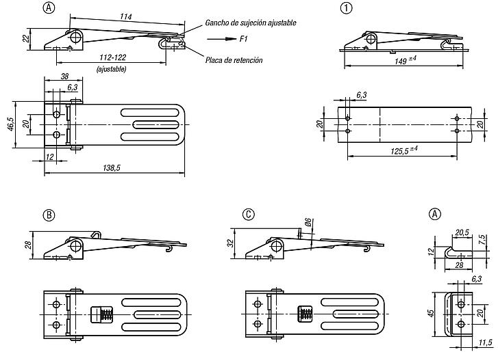 Cierres acodados ajustables perforaciones atornilladas visibles