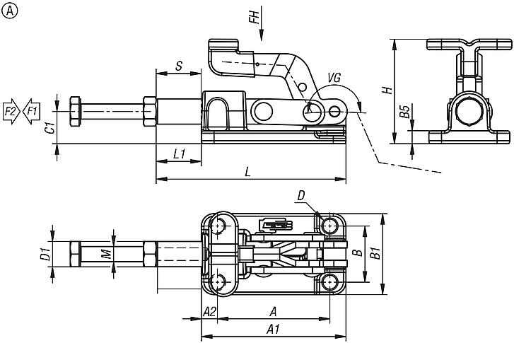 Push-pull toggle clamps, steel or stainless steel, retaining force up to 3150 N, Form A