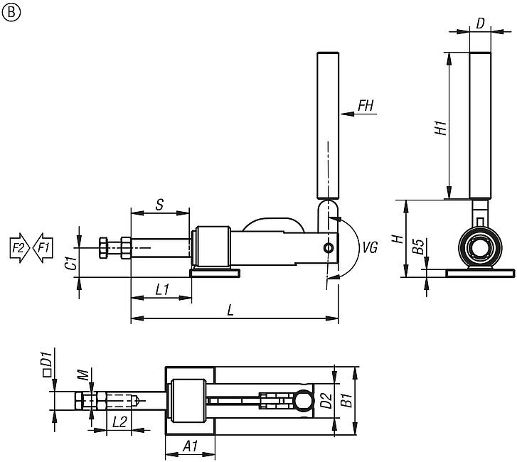 Sauterelle à bielle en acier, modèle lourd, soudable, force de maintien jusqu’à 22 250 N, forme B