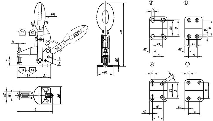 Dispositivos de sujeción rápida verticales con pie horizontal y husillo de presión ajustable