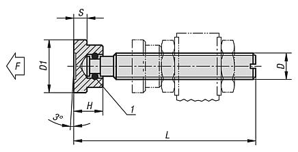 Thrust screws, steel with thrust pad and snap ring