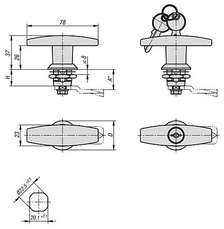 Quarter-turn locks, stainless steel with T-grip