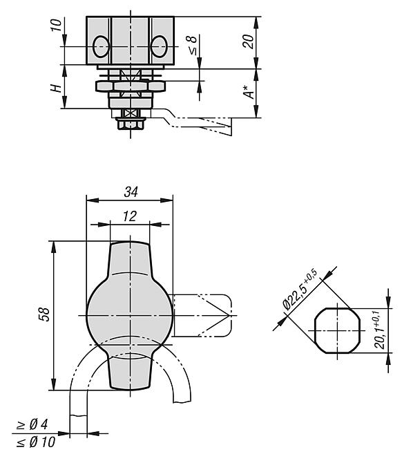 Quarter-turn locks, stainless steel 1.4401 with wing grip and hole for padlock