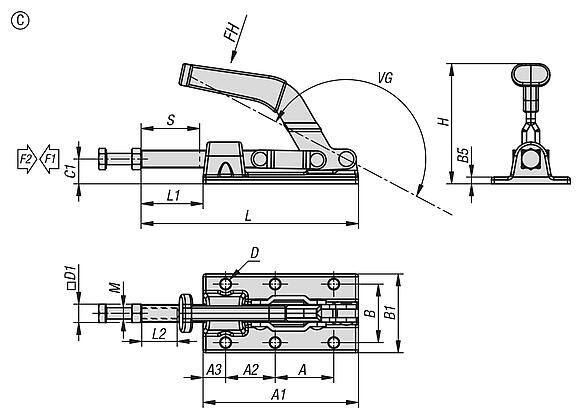 Push-pull toggle clamps, steel or stainless steel 
retaining force up to 3150 N
