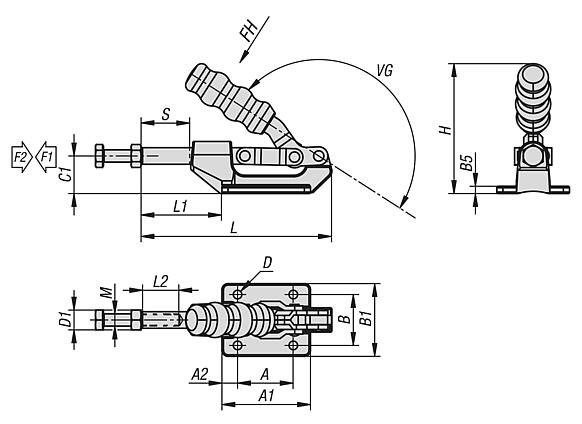 Push-pull toggle clamps, steel or stainless steel 
retaining force up to 2670 N