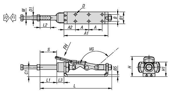 Push-pull toggle clamps, steel, rotatable 
retaining force up to 2000 N