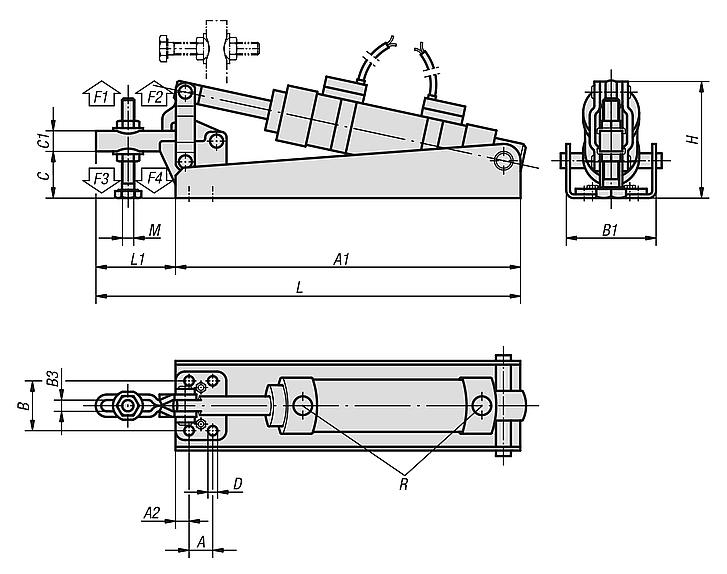 Pneumatic clamps horizontalForm B