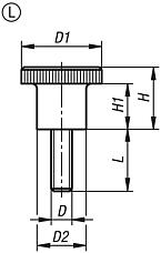 Rýhované ovládací knoflíky, provedení L, s vnějším závitem