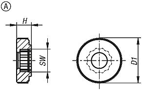 Tête moletée pour vis à tête hexagonale, forme A