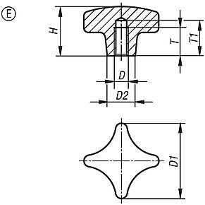 Palm grips similar to DIN 6335, aluminium, Form E, blind tapped hole