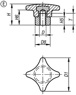 Ecrou croisillon similaire à DIN 6335, forme E avec insert acier saillant
