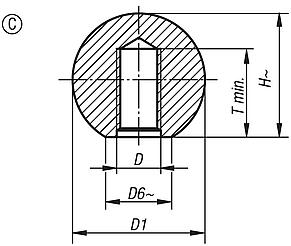 Boule en thermoplastique DIN 319 extension de gamme, forme C, avec filets de tuyauterie plastiques