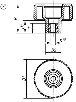 Knurled knobs Form E, with reamed bush, without cap