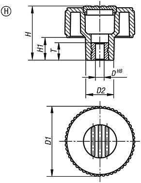 Rotelle zigrinate Forma H, con boccola di passaggio, con coperchio
