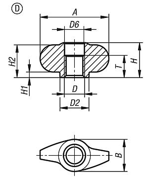 Galletti "Miniwing" in acciaio inox, forma D, filettatura allargata