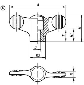 Wing grips antistatic with internal thread