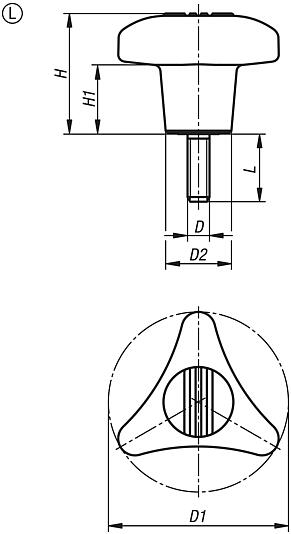 Triangular grips, external thread