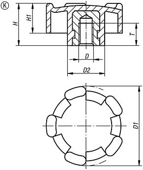 Five lobe grips with internal thread