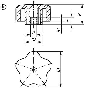 Five lobe grips with internal thread