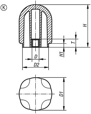 High clamping grips with internal thread