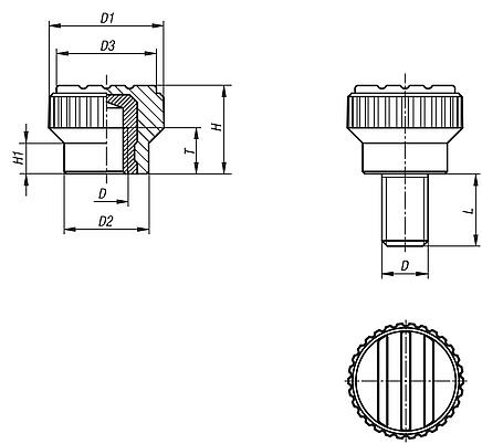 Knurled knobs, plastic, metal detectable